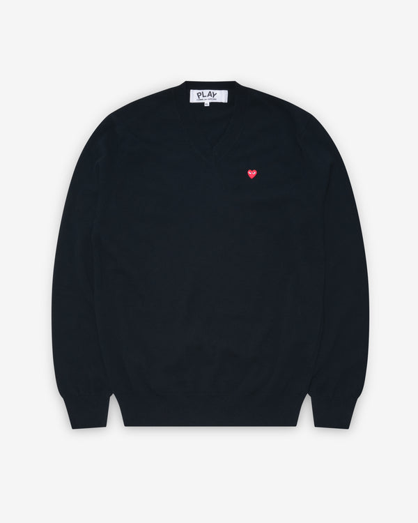 Play - Tiny Red Heart V-Neck Sweater - (Black)