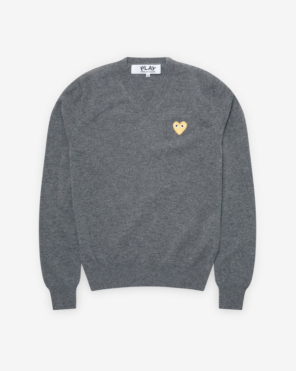 Play - Gold Heart V-Neck Sweater - (Grey)