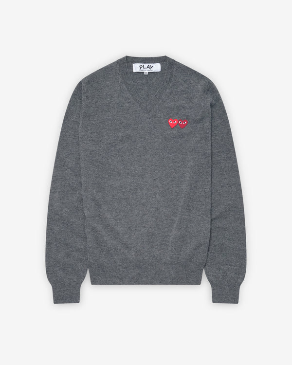 Play - Double Heart V-Neck Sweater - (Grey)