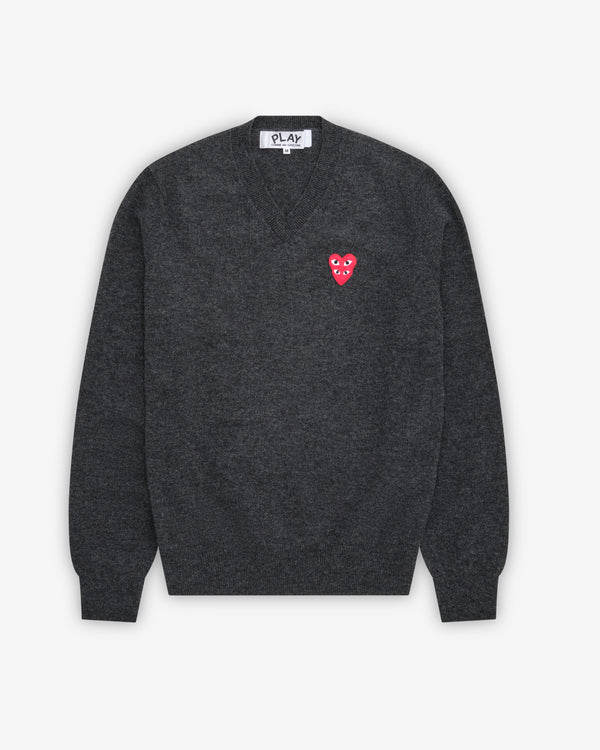 Play - Stacked Heart V-Neck Sweater - (Grey)