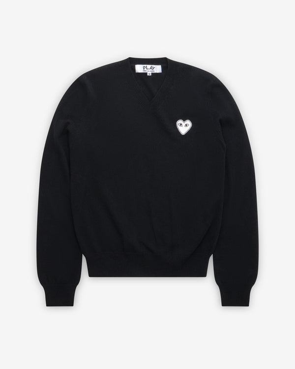 Play - White Heart V-Neck Sweater - (Black)