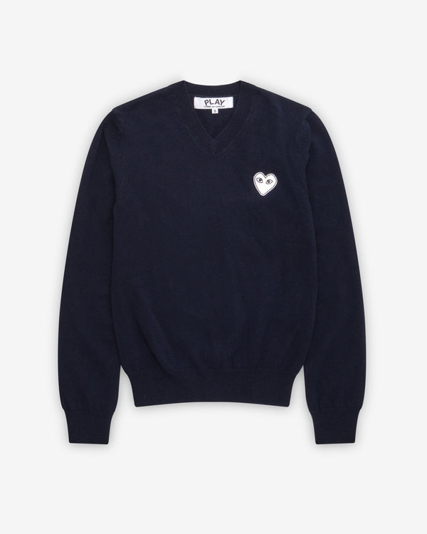 Play - White Heart V-Neck Sweater - (Navy)