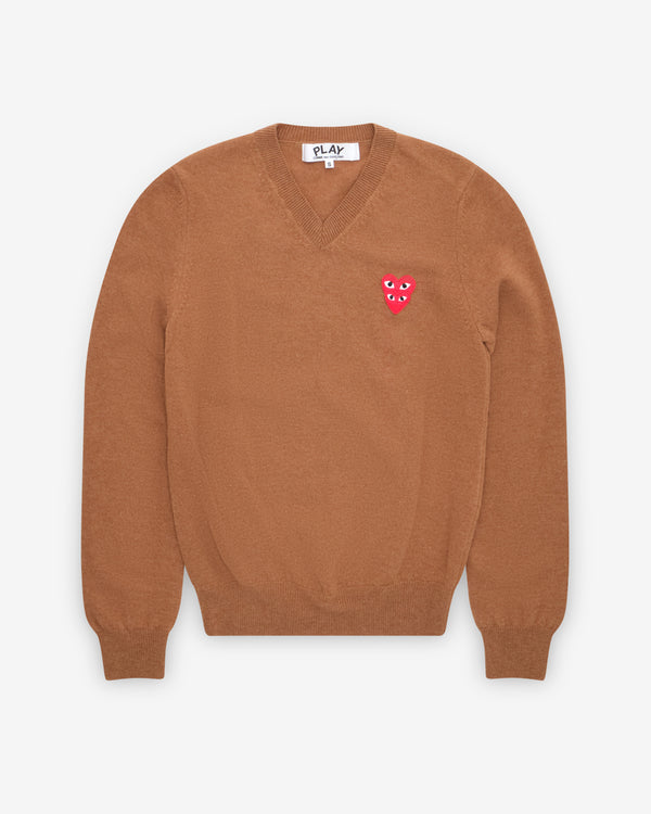 Play - Stacked Heart V-Neck Sweater - (Beige)