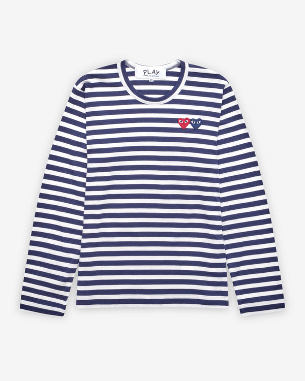 Play - Double Heart Striped T-Shirt - (Navy/White)