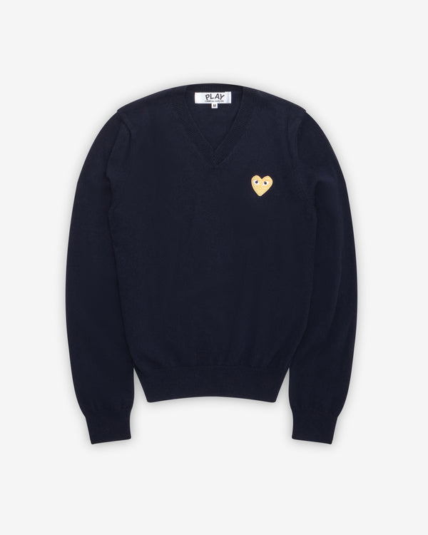 Play - Gold Heart V-Neck Sweater - (Navy)