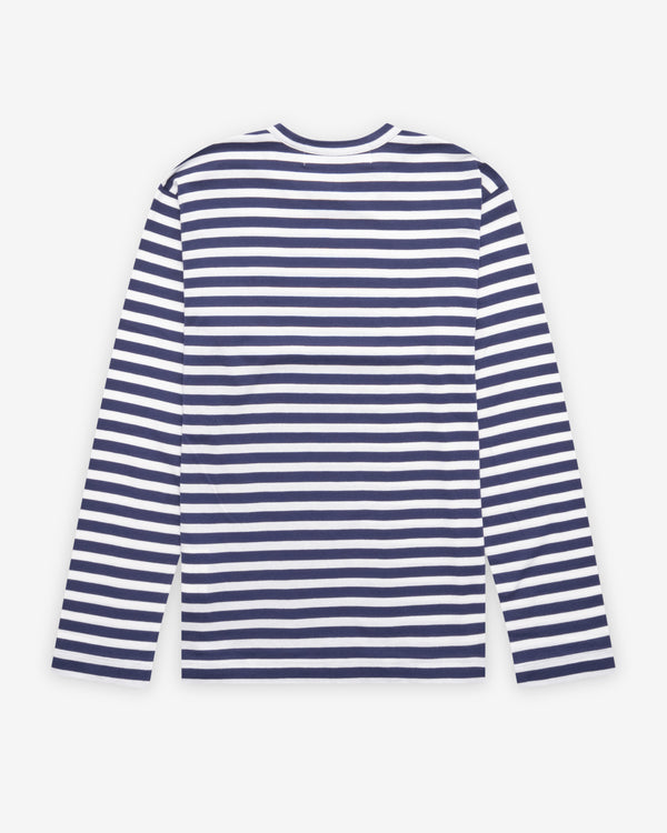 Play Comme des Garçons - Striped T-Shirt with Double Heart - (Navy/White)
