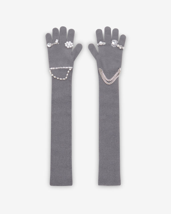 Doublet - Women's Jewelry Attached Long Gloves - (Grey)
