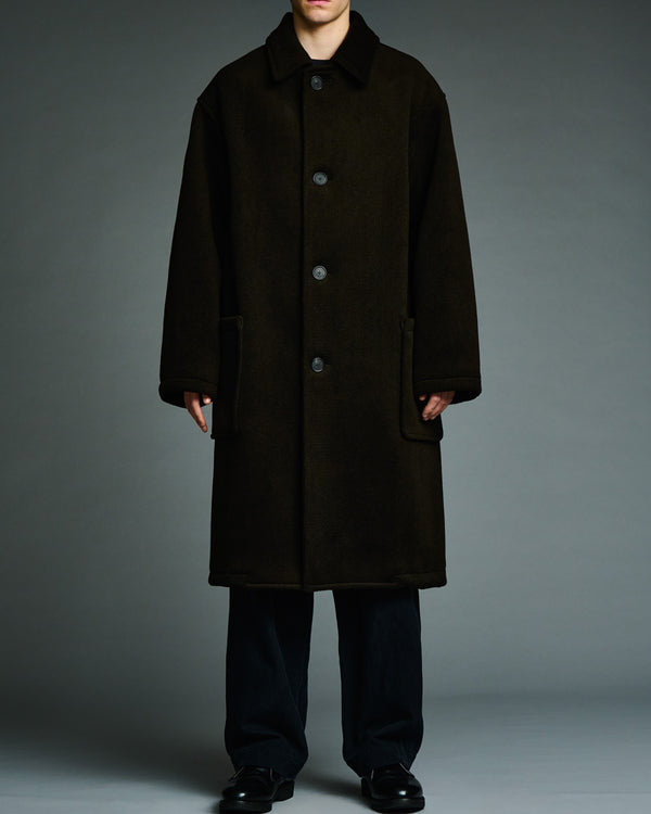 A.Presse - Men's Cashmere Wool Herringbone Prisoner Coat - (Black)