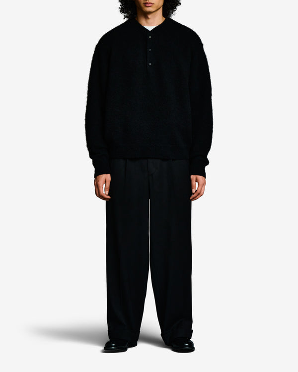 A.Presse - Men's Brushed Cashmere Middle Gauge Henley - (Black)