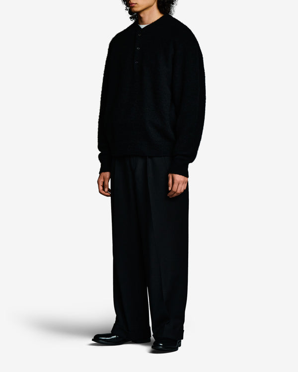 A.Presse - Men's Brushed Cashmere Middle Gauge Henley - (Black)
