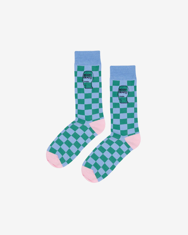 Brain Dead - Men's Logohead Dress Socks - (Blue/Check)