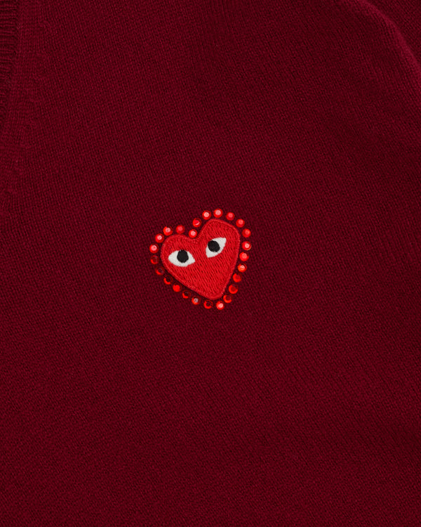 Play - Rhinestone Round-Neck Cardigan - (Burgundy)