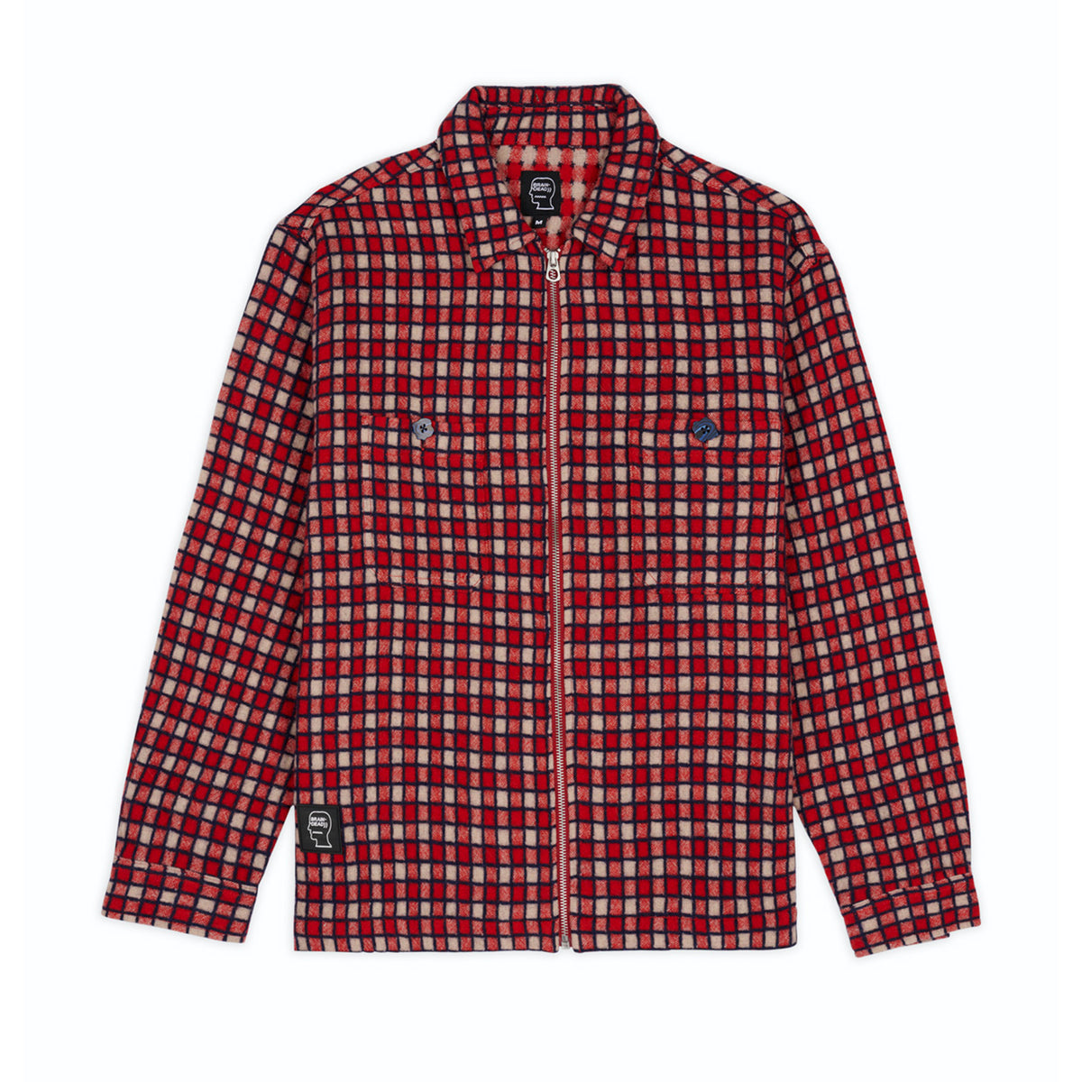 Brain Dead - Men's Check Mate Flannel Zip Shirt - (Red) view 1, Click to Zoom in