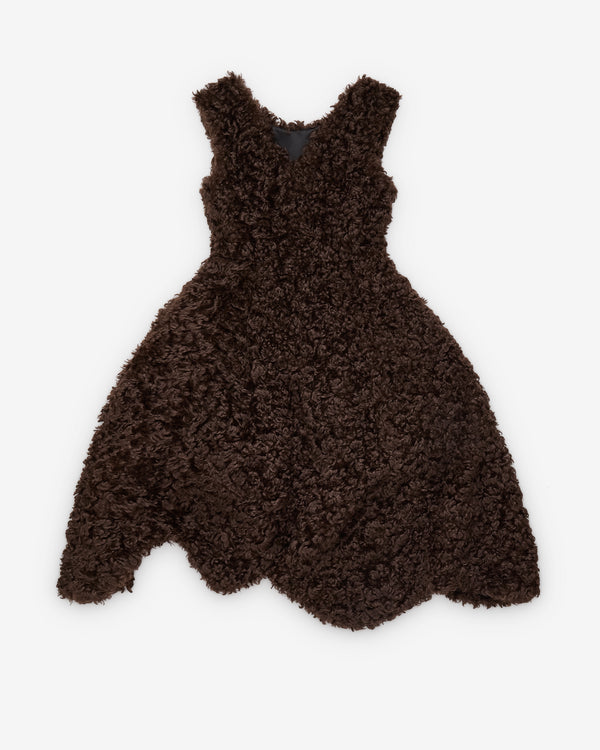 Simone Rocha - Women's Faux Fur Portrait Round Sculpted Dress - (Brown/Jet)