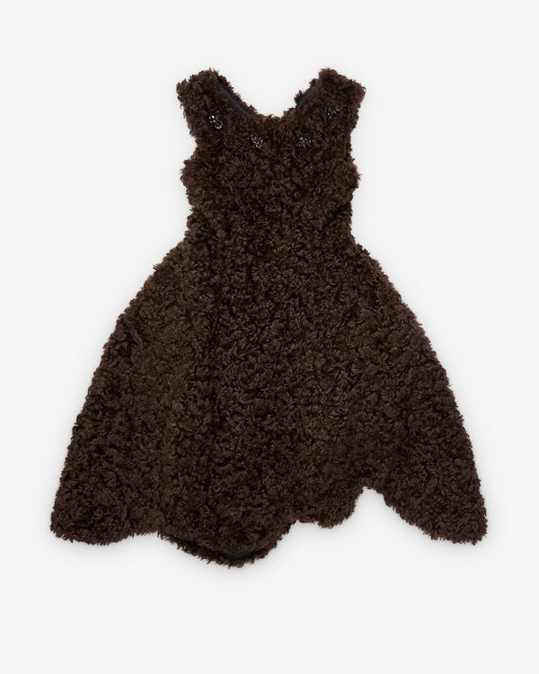 Simone Rocha - Women's Faux Fur Portrait Round Sculpted Dress - (Brown/Jet)