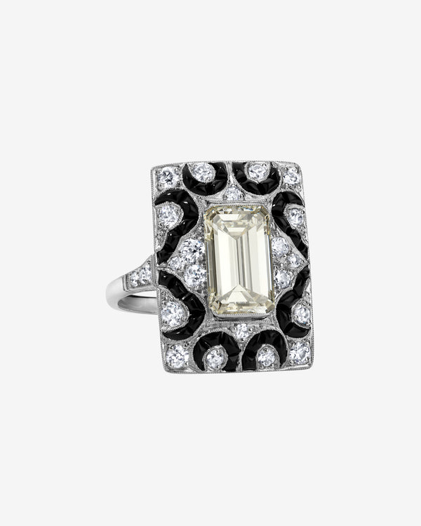 Mindi Mond - Women's Onyx Deco Diamond Ring - (Platinum)
