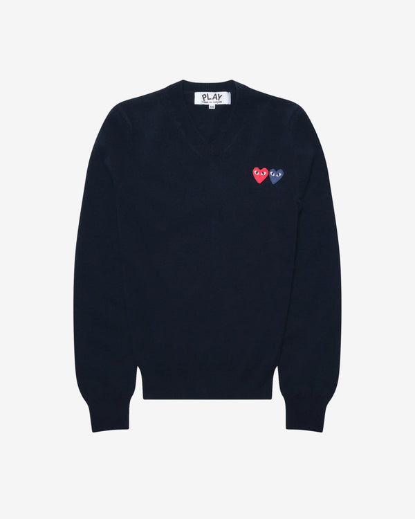 Play - Double Heart V-Neck Sweater - (Black)