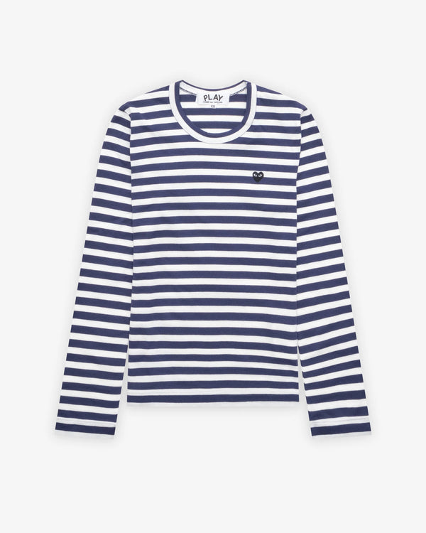 Play - Tiny Black Heart Striped T-Shirt - (Navy/White)