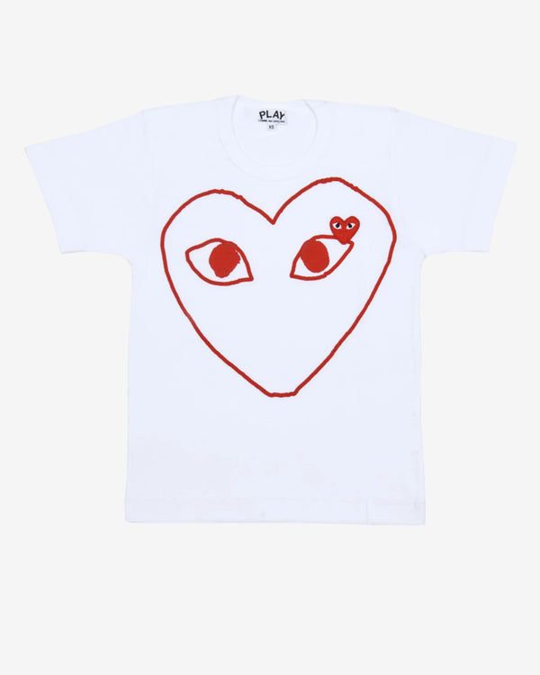 Play - Red Outline Heart T-Shirt - (White)