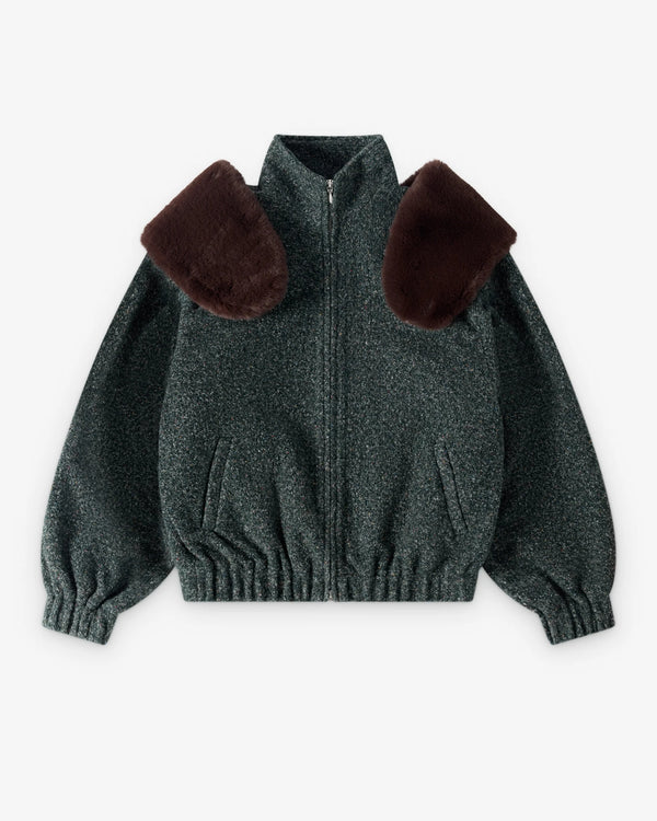 ShuShu/Tong - Women's Decorative Faux Fur Coat - (Sage)
