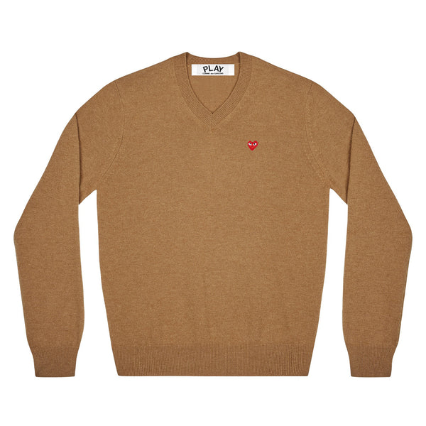 Play - Tiny Red Heart V-Neck Sweater - (Brown)