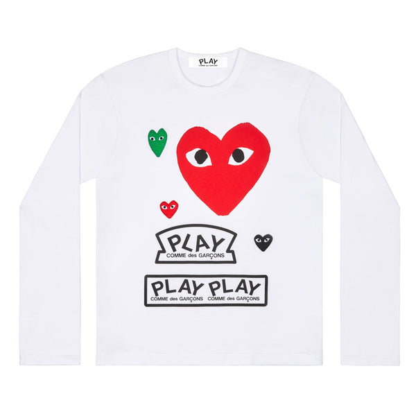 Play - Red Heart Graphic Long Sleeve T-Shirt - (White)