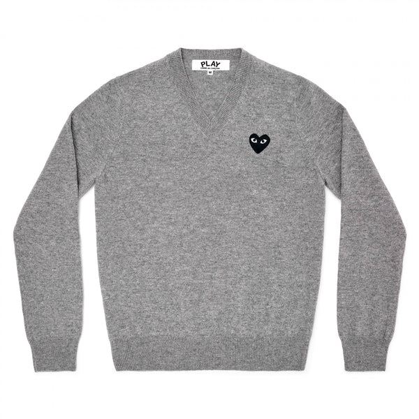 Play - Black Heart V-Neck Sweater - (Grey)